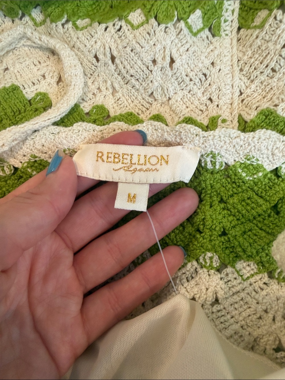Rebellion Green and Cream Crochet Crop Top & Shorts Set - Picture 2 of 4
